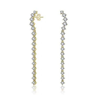 Genevive Jewelry Women's Gold / White Sterling Silver Cubic Zirconia Waterfall Linear Dangle Earrings In Multi
