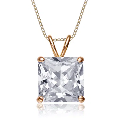 Genevive Jewelry Women's Gold / White Sterling Silver Gold Overlay Clear Cubic Zirconia Square Solitaire Necklace