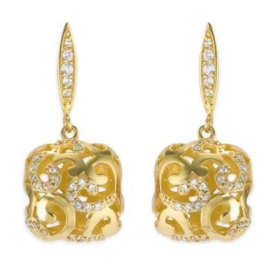 Genevive Jewelry Women's Gold / White Sterling Silver Gold Overlay Drop Earrings In Multi