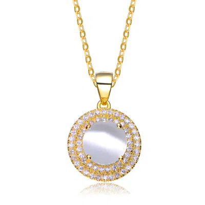 Genevive Jewelry Women's Gold / White Sterling Silver Gold Overlay Frosty Cubic Zirconia Circle Necklace In Multi