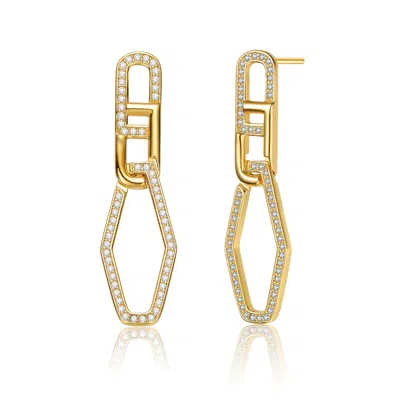 Genevive Jewelry Women's Gold / White Sterling Silver Gold Plated Clear Cubic Zirconia Square Drop Earrings In Multi