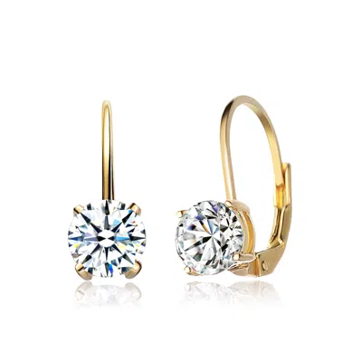 Genevive Jewelry Women's Gold / White Sterling Silver Gold Plated Cubic Zirconia Classic Leverback Earrings In Multi