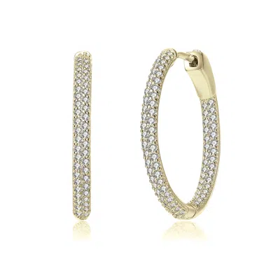 Genevive Jewelry Women's Gold / White Sterling Silver Gold Plated Cubic Zirconia Encrusted Thin Hoop Earrings In Multi