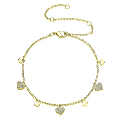 Genevive Jewelry Women's Gold / White Sterling Silver Gold Plated Cubic Zirconia Heart Charm Bracelet