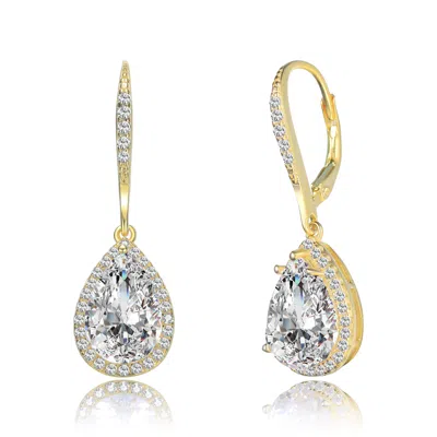 Genevive Jewelry Women's Gold / White Sterling Silver Gold Plated Cubic Zirconia Pear Drop Earrings In Multi