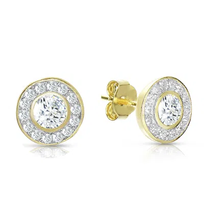 Genevive Jewelry Women's Gold / White Sterling Silver Gold Plated Cubic Zirconia Round Stud Earrings In Multi