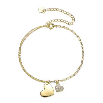 Genevive Jewelry Women's Gold / White Sterling Silver Gold Plated With Clear Cubic Zirconia Adjustable Bracelet In Multi