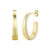 Genevive Jewelry Women's Gold / White Sterling Silver Gold Plated With Clear Cubic Zirconia Tapered C-hoop Earrings In Multi