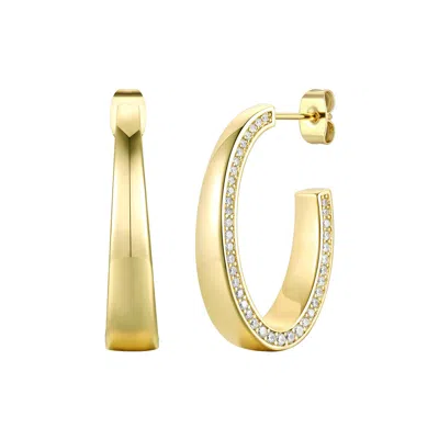 Genevive Jewelry Women's Gold / White Sterling Silver Gold Plated With Clear Cubic Zirconia Tapered C-hoop Earrings In Multi