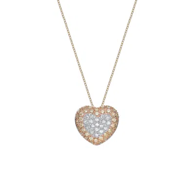 Genevive Jewelry Women's Gold / White Sterling Silver White And Gold Heart Design Pendant In Multi