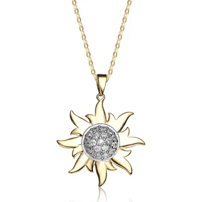 Genevive Jewelry Women's Gold / White Yellow Gold Plated White Cubic Zirconia Sun Shaped Pendant Necklace In Multi