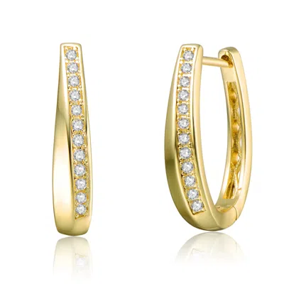 Genevive Jewelry Women's Gold / White Rachel Glauber Yellow Gold Plated Hoop Earrings With Clear Cubic Zirconia In Multi