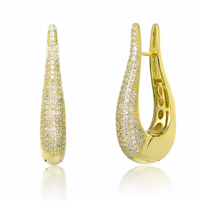 Genevive Jewelry Women's Gold / White Yellow Gold Plated With Clear Cubic Zirconia Oblong Oval Raindrop Hoop Earrings In Multi