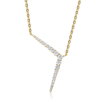 Genevive Jewelry Women's Gold / White Yellow Gold Plated With Clear Cubic Zirconia Solar Chevron Necklace In Sterling In Multi