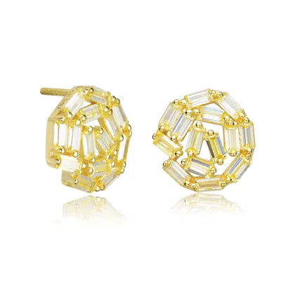 Genevive Jewelry Women's Gold / Yellow Sterling Silver With Gold Plated Baguette Cubic Zirconia Bundle Stud Earrings