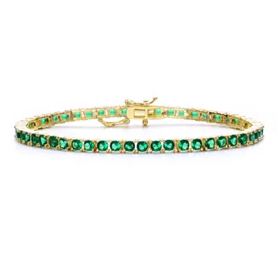 Genevive Jewelry Women's Green Classic Sterling Silver 14k Gold Plated Emerald Cubic Zirconia Tennis Bracelet