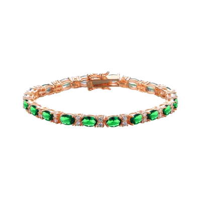 Genevive Jewelry Women's Green / Rose Gold Amande  Tennis Bracelet
