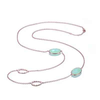 Genevive Jewelry Women's Green / Rose Gold Sterling Silver Light Green Cubic Zirconia Gemstones Necklace