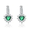 Genevive Jewelry Women's Green / White / Silver Sterling Silver Gree Cubic Zirconia Heart Drop Earrings In Multi