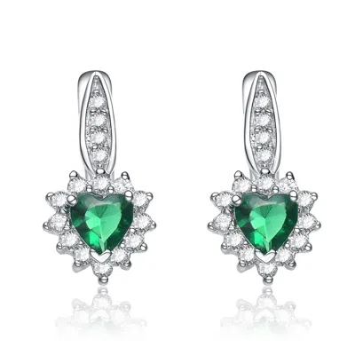 Genevive Jewelry Women's Green / White / Silver Sterling Silver Gree Cubic Zirconia Heart Drop Earrings In Multi