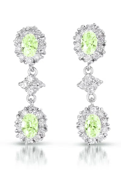 Genevive Jewelry Women's Green / White / Silver Sterling Silver Green Cubic Zirconia Dangle Earrings In Multi