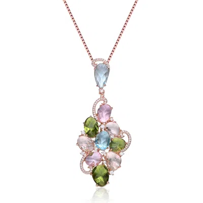 Genevive Jewelry Women's Multicolored Cubic Zirconia Shaped Pendant Rose Gold Plated Sterling Silver Necklace