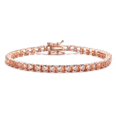 Genevive Jewelry Women's Pink Genevive Sterling Silver White Gold Plated With Morganite Cubic Zirconia Tennis Bracele