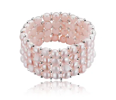 Genevive Jewelry Women's Pink / White Rachel Glauber White Gold Plated White Cultured Five Row Bracelet In Multi
