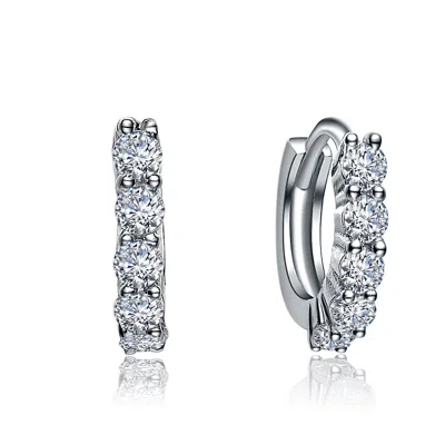 Genevive Jewelry Women's Rachel Glauber Elegant White Gold Plated Cubic Zirconia Huggie Hoop Earrings