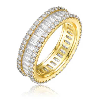 Genevive Jewelry Women's Rachel Glauber Gold Plated Baguette With Cubic Zirconia Wide Band Ring
