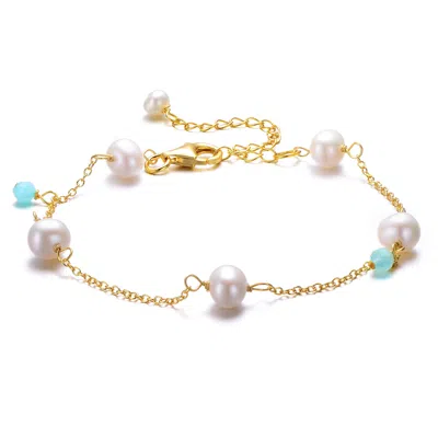 Genevive Jewelry Women's Rachel Glauber Gold Plated Bracelet With Lustrous Pearls