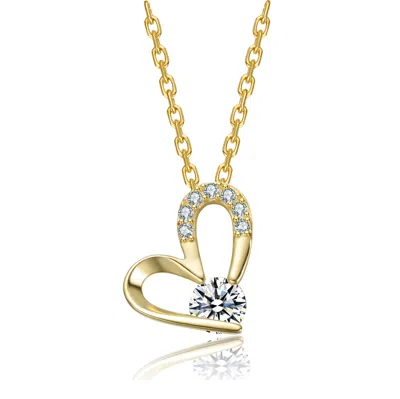Genevive Jewelry Women's Rachel Glauber Gold Plated With Clear Cubic Zirconia Heart Design Pendant Necklace