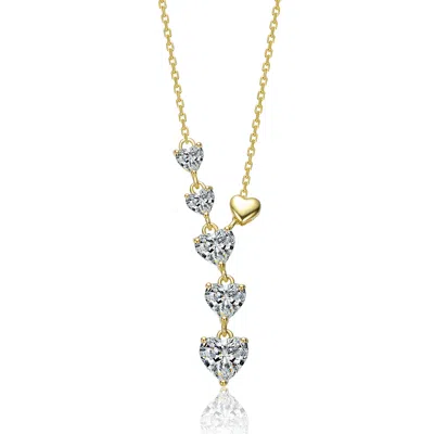 Genevive Jewelry Women's Rachel Glauber Gold Plated With Clear Cubic Zirconia Six Hearts Drop Necklace
