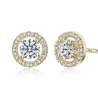 Genevive Jewelry Women's Rachel Glauber Gold Plated With Clear Round Cubic Zirconia Halo Stud Earrings