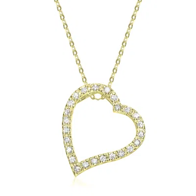 Genevive Jewelry Women's Rachel Glauber Gold Plated With Cubic Zirconia Ribbon Heart Halo Floating Pendant Necklace