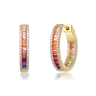Genevive Jewelry Women's Rachel Glauber Gold Plated With Multi Color Cubic Zirconia Hoop Earrings