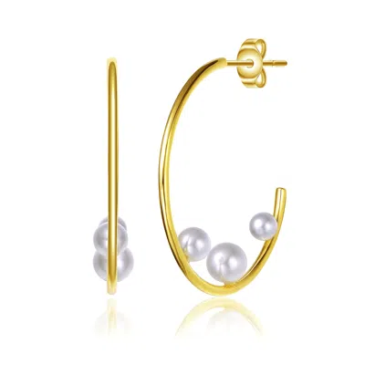 Genevive Jewelry Women's Rachel Glauber Gold Plated With White Pearl Open Hoop Earrings