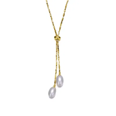 Genevive Jewelry Women's Rachel Glauber Gold With White Pearl & Cubic Zirconia Y Neck Necklace