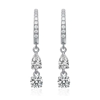 Genevive Jewelry Women's Rachel Glauber White Gold Plated Cubic Zirconia Two-stone Dangle Huggie Hoop Earrings