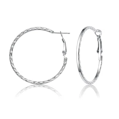 Genevive Jewelry Women's Rachel Glauber White Gold Plated Textured Rope Round Hoop Earrings