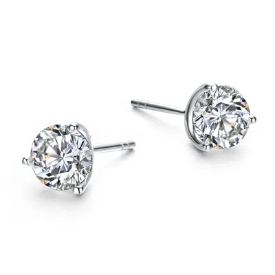 Genevive Jewelry Women's Rachel Glauber White Gold Plated Three-prong Martini Solitaire Stud Earrings