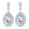 Genevive Jewelry Women's Rachel Glauber White Gold Plated With Clear Pear Round Cubic Zirconia Halo Teardrop Earrings In White