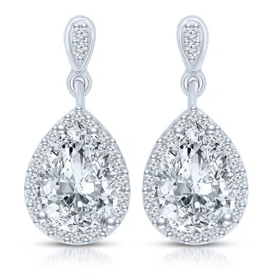 Genevive Jewelry Women's Rachel Glauber White Gold Plated With Clear Pear Round Cubic Zirconia Halo Teardrop Earrings