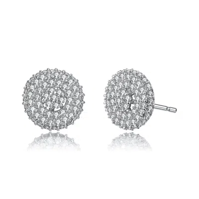Genevive Jewelry Women's Rachel Glauber White Gold Plated With Cubic Zirconia Concentric Cluster Round Stud Earrings