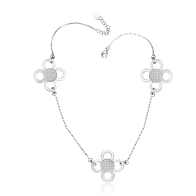 Genevive Jewelry Women's Rachel Glauber White Gold Plated With Cubic Zirconia Daisy Flower Station Chain Adjustable N