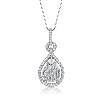 Genevive Jewelry Women's Rachel Glauber White Gold Plated With Cubic Zirconia Door Knocker Love Knot Pendant Necklace