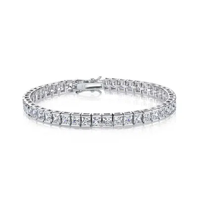 Genevive Jewelry Women's Rachel Glauber White Gold Plated With Cubic Zirconia Princess - Cut Tennis Bracelet