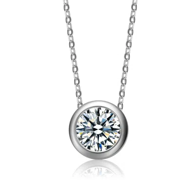 Genevive Jewelry Women's Rachel Glauber White Gold Plated With Diamond Cubic Zirconia Round Solitaire Bezel Floating 