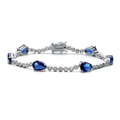 Genevive Jewelry Women's Rachel Glauber White Gold Plated With Pear Blue Sapphire & Tennis Bracelet
