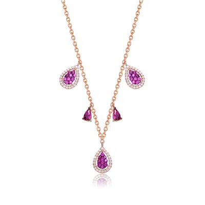 Genevive Jewelry Women's Red / Pink / Purple Raquelle Dainty Pink Charms Necklace